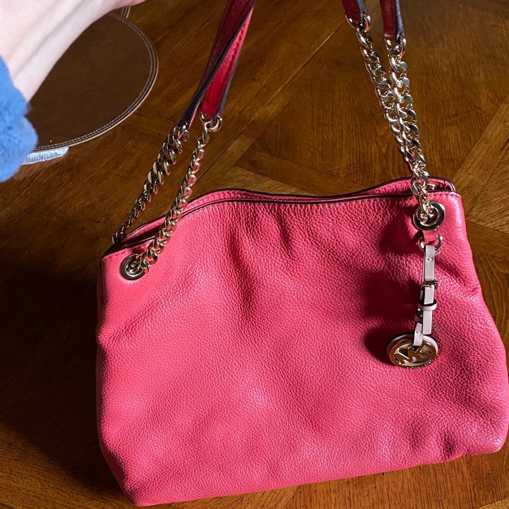 Pink Leather Chain Strap Women's Bag, Michael Kors, 10 x 12 inches,